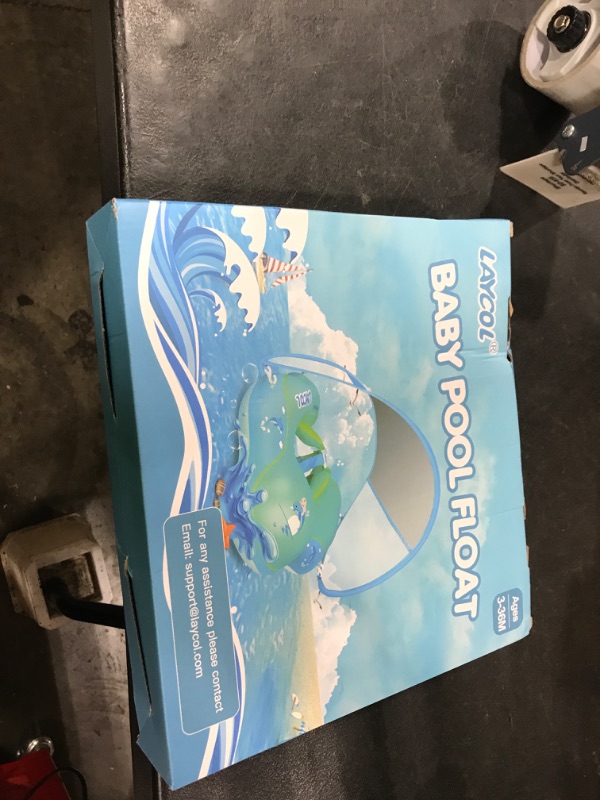 Photo 1 of LAYCOL Baby Swimming Float Inflatable Baby Pool Float Ring with Sun Protection Canopy,add Tail no flip Over for Age of 3-36 Months (Blue, XL)