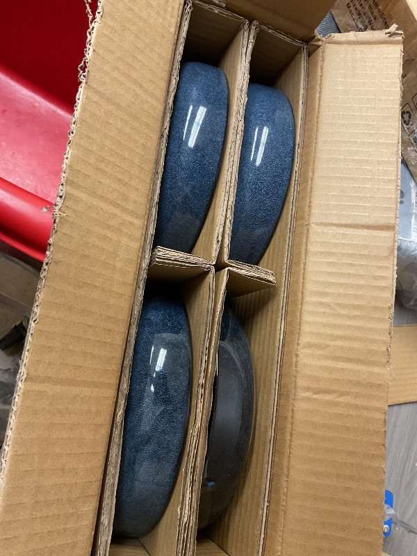 Photo 1 of Herogo Stoneware Pasta Bowls Set of 4, Large Wide Shallow 37oz Plates and Serving Bowls Sets for Salad Soup Cereal, Microwave & Dishwasher Safe, Starry Blue