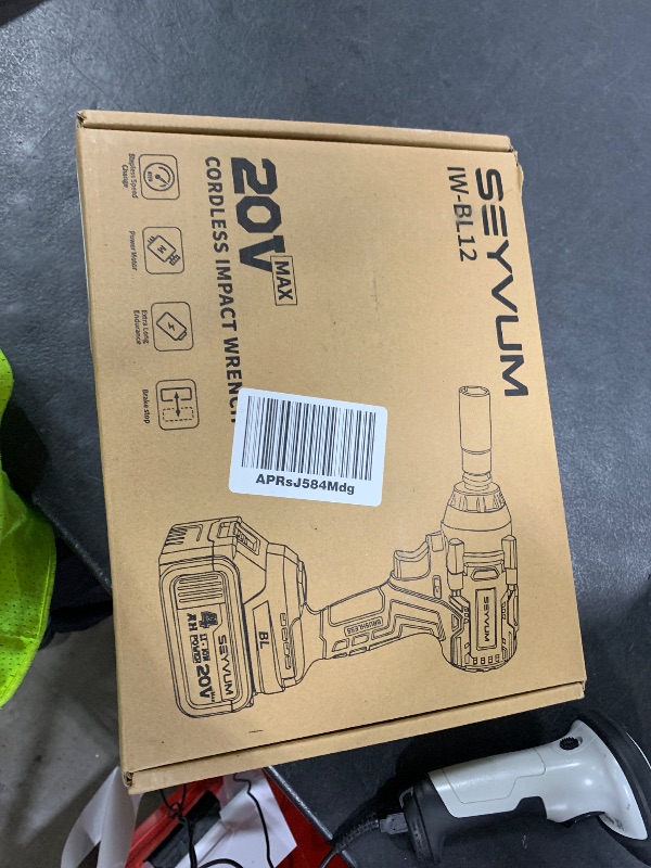 Photo 1 of SEYVUM Impact Wrench,1/2" Impact Gun, Power Impact Driver Max Torque 320 Ft-lbs (430N.m), Cordless Impact Wrench with 20V Brushless Motor, 4.0Ah Li-ion Battery with Fast Charger, 4 Pcs Impact Sockets