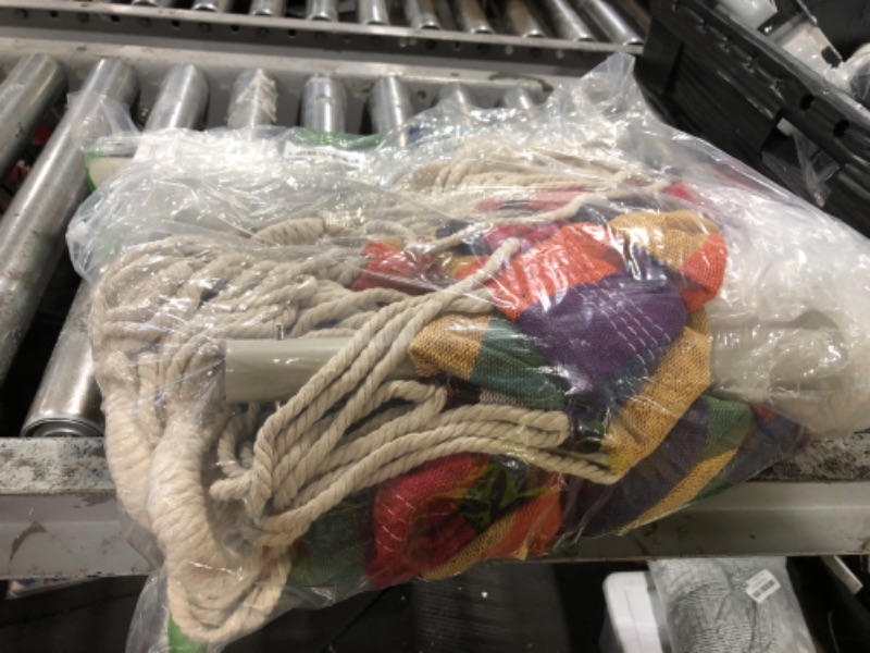 Photo 1 of XXL Hammock Chair Hanging Rope Swing with 2 Cushions - Max 500lbs-Perfect for Patio, Porch, Bedroom, Backyard, Indoor or Outdoor - Includes Hanging Hardware Kits Rainbow