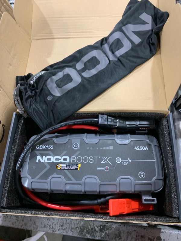 Photo 1 of NOCO Boost X GBX155: 4250A UltraSafe Jump Starter – 12V Lithium Battery Booster Pack, Portable Jump Box, Power Bank & Jumper Cables - for 10.0L Gas and 8.0L Diesel Engines