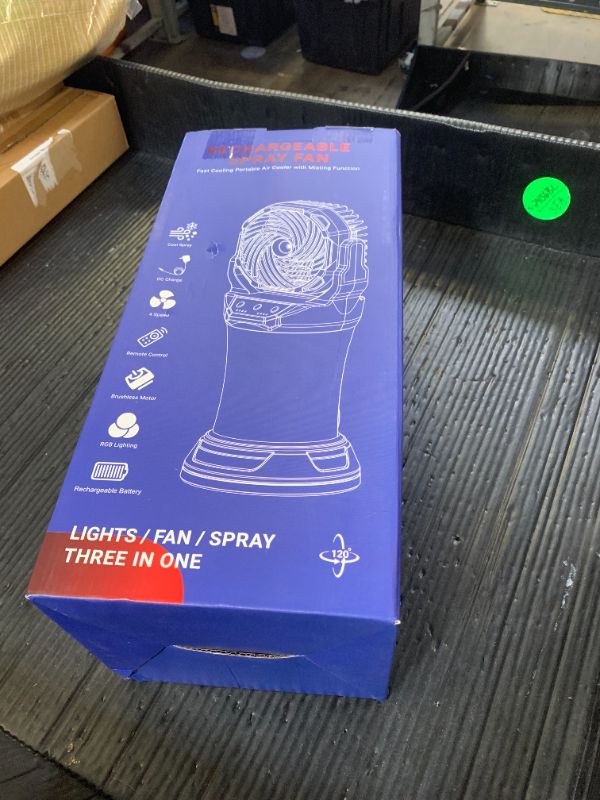 Photo 1 of Misting Fan Portable Camping Fan 42800mAh Battery Powered with Remote Control, RGB Ambient Light with 2L Bucket, Battery Indicator, 120° Auto Oscillating, Timing Function, Grip Handle