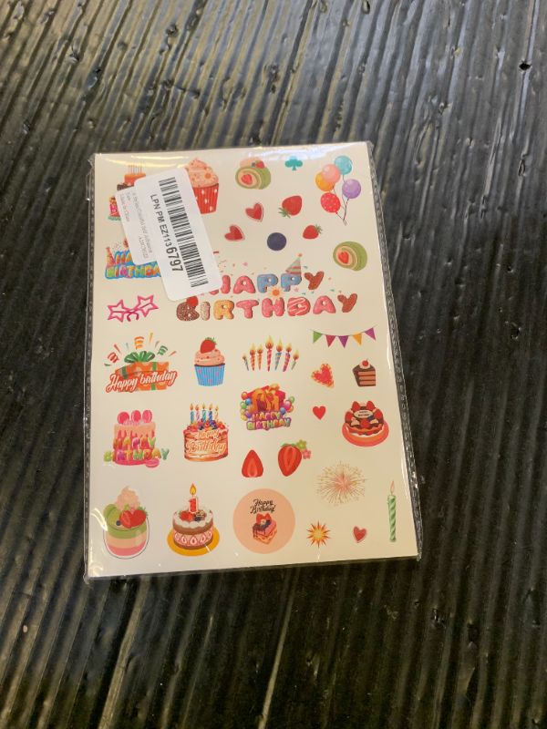 Photo 1 of 24 Sheets Happy Birthday Stickers, 6 Styles Colorful Self Adhesive Happy Birthday Stickers for Birthday Party Cards Envelope Scrapbook Gift Party Favors Supplies Decorations for Kids Adults