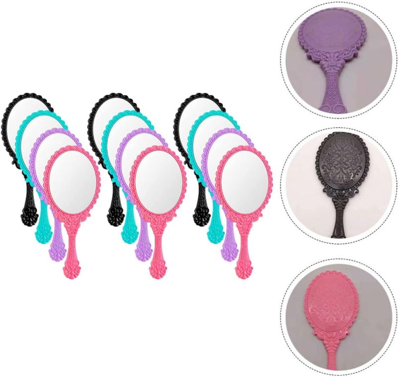 Photo 1 of 12-Piece Portable Handheld Makeup Mirror Set 3D Small Travel Mirrors for Girls Compact Cosmetic Plastic Handle for Outdoor Use