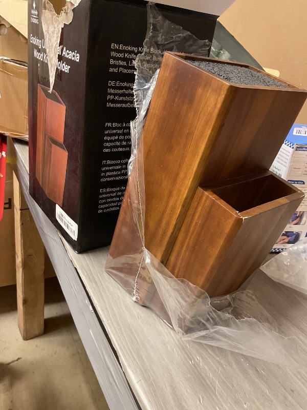 Photo 1 of ENOKING Universal Knife Block without Knives, Acacia Wood Knife Holder/Knife Organizer with Removable Plastic Bristles for Kitchen Counter Knife Storage Rack