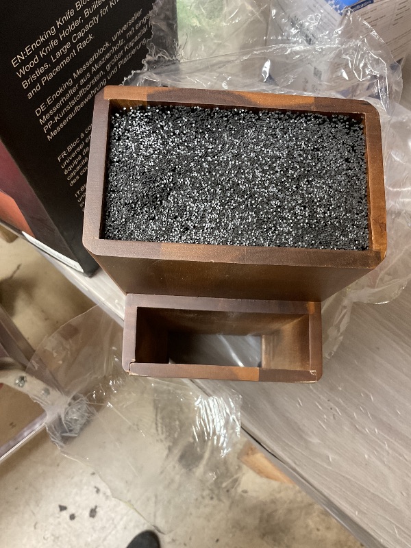 Photo 1 of ENOKING Universal Knife Block without Knives, Acacia Wood Knife Holder/Knife Organizer with Removable Plastic Bristles for Kitchen Counter Knife Storage Rack