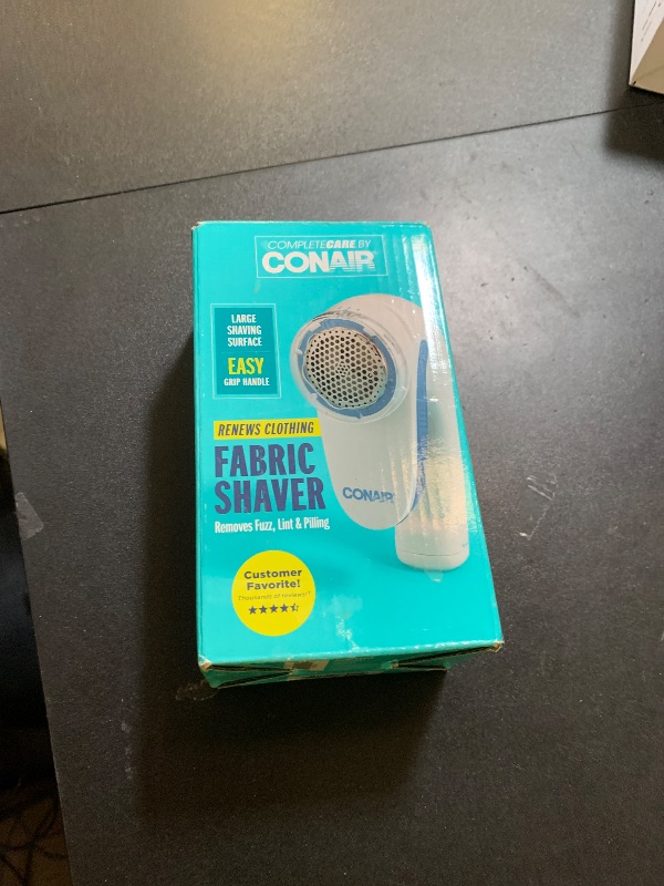 Photo 1 of Conair Fabric Shaver and Lint Remover, Battery-Operated Portable Clothes Shaver with 3 Settings, Fuzz Remover for Sweaters, Clothing and Furniture, Large 2-Inch Shaving Head, White