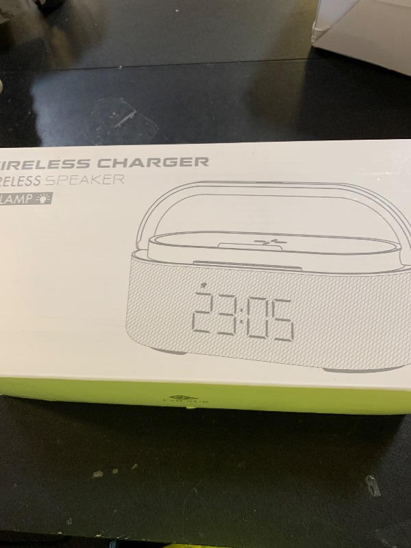 Photo 1 of COLSUR Bluetooth Speaker with Wireless Charger, FM Radio, Dimmable LED Night Light, Dual Wireless Speakers, 2500mAh Portable Speaker for Home Decoration, Bedroom, Office, Gift