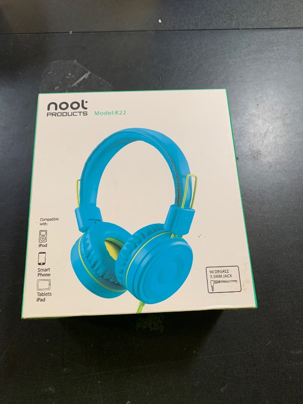 Photo 1 of noot products Kids Headphones K22 Foldable Stereo Tangle-Free 5ft Long Cord 3.5mm Jack Plug in Wired On-Ear Headset for iPad/Amazon Kindle Fire/Boys/Girls/Laptop/School/Tablet (Teal/Lime)