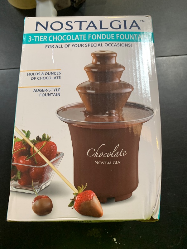 Photo 1 of Nostalgia 3 Tier Electric Chocolate Fondue Fountain Machine for Parties - Melts Cheese, Queso, Candy, and Liqueur - Dip Strawberries, Apple Wedges, Vegetables, and More - 8-Ounce - Brown