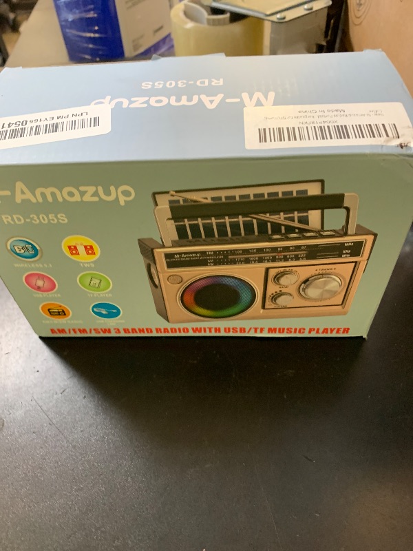 Photo 1 of M-Amazup Radios Portable AM FM, Retro Portable Radio with Bluetooth Speaker and Flashlight, Strong Reception with Colorful Mood Lights, TF Card, Solar/Battery/AC Rechargeable for Gift,Home,Coffee