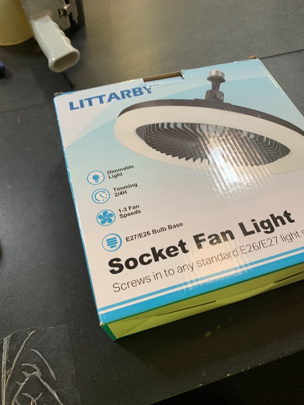 Photo 1 of Socket Fan Light with Remote Control, 3 Colors 3000K-6500K Dimmable LED Light Bulb Fan Screw in Ceiling Fan for Bedroom, Kitchen, Storage Room, Closet, Wireless Small Ceiling Fans with Lights - White