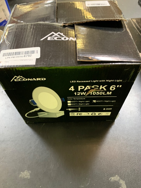 Photo 1 of Meconard 4 Pack 6 Inch 5CCT LED Canless Recessed Lighting with Night Light, 2700K/3000K/3500K/4000K/5000K Selectable Ultra-Thin LED Ceiling Lights, 12W=110W, 1050LM, Dimmable Wafer Downlight ETL&FCC