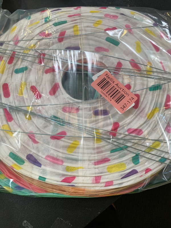 Photo 1 of Hortsun 6 Pcs Donut Party Hanging Paper Lanterns Sprinkle Party Cupcake Hanging Paper Lanterns Sprinkle Decorations for Birthday Baby Shower Supplies