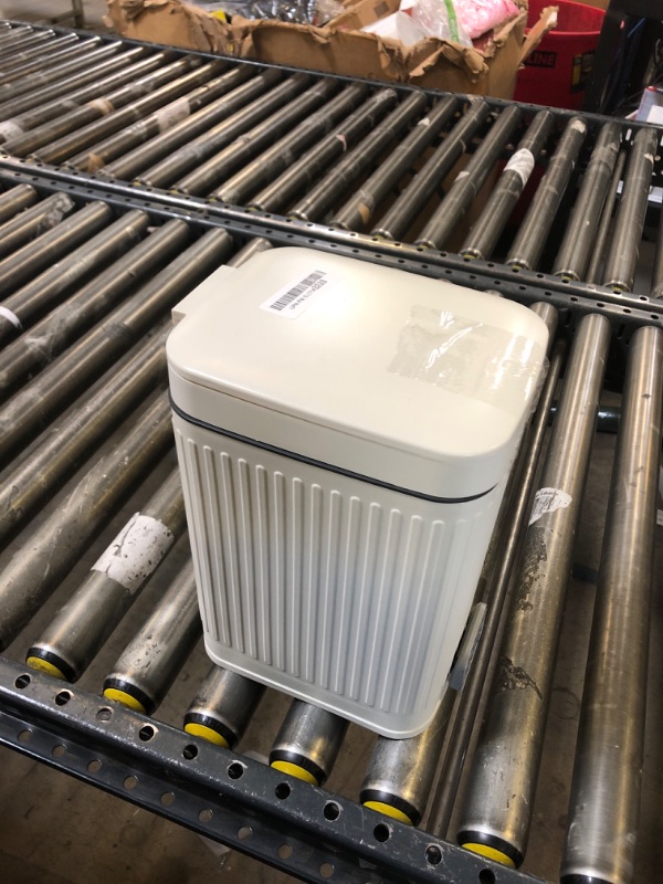 Photo 1 of Small Bathroom Trash Can with Lid Slim Soft Close Garbage Can Step Wastebasket Container Trash Bin for Office Bedroom Kitchen Living Room (1.9 Gallon Cream)