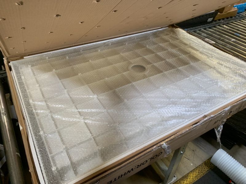 Photo 1 of Shower Base 48"×32"×4", Single Threshold Shower Tray with Center Drain, Rectangle SMC Shower Pan, White Slip Resistant Textured Surface Shower Base for Bathroom