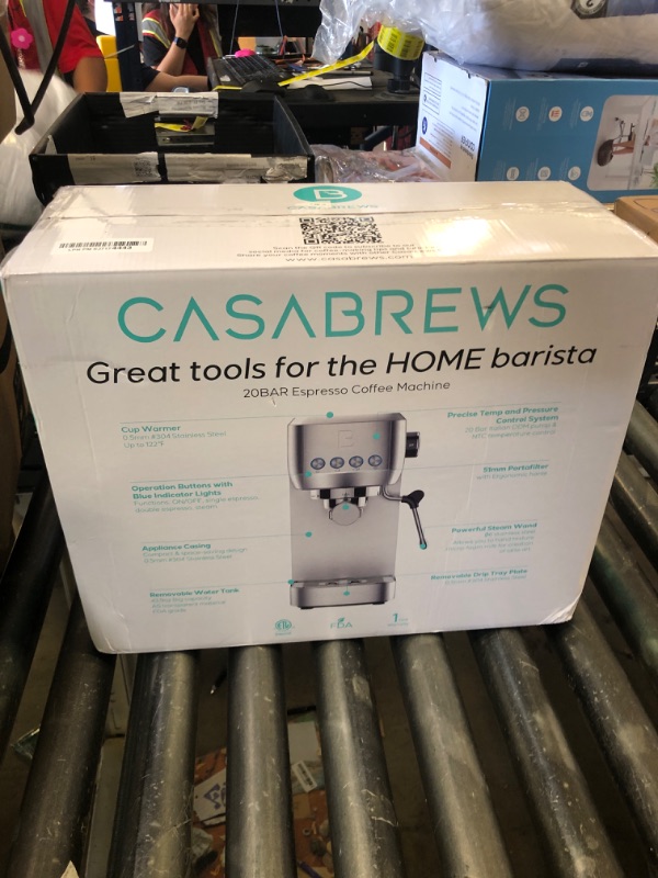 Photo 1 of CASABREWS 3700 Essential Espresso Machine 20 Bar, Stainless Steel Cappuccino & Latte Machine with Steam Frother for Home, 43.9oz Water Tank, Silver