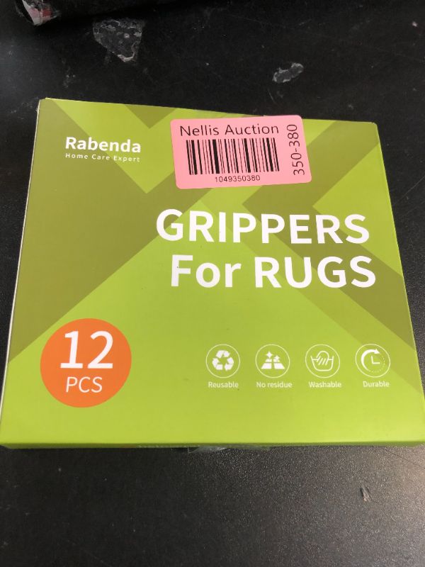 Photo 1 of Rabenda 12 Pcs Rug Tape, Non Slip Rug Pads Grippers for Hardwood Floors and Tiles, Reusable Carpet Tape for Area Rugs, Double-Sided Adhesive Rug Stickers Keep Corners Flat (Black)
