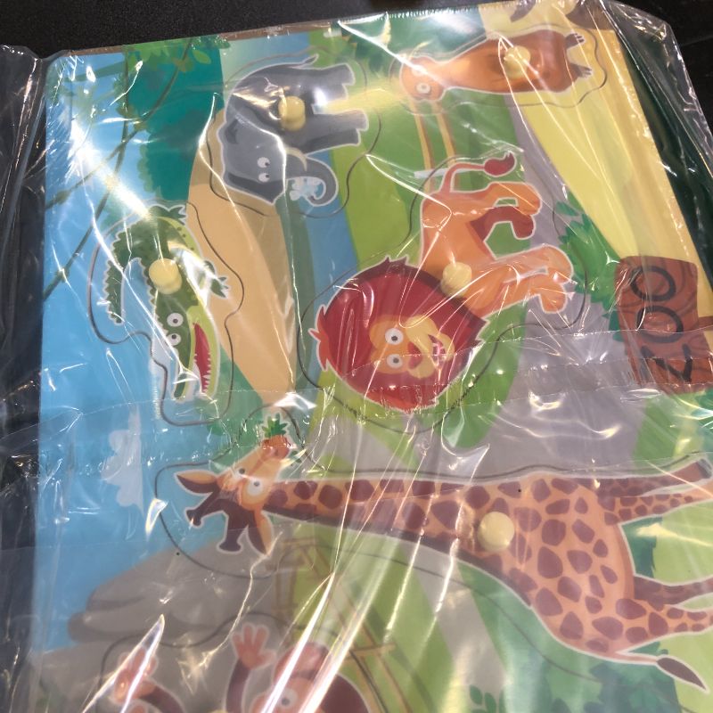 Photo 1 of Wooden Peg Baby Puzzles, Full-Color Pictures Animal Shape Chunky Puzzle, Jumbo Knob Zoo Puzzle for Toddlers 18 Months and Up, 6Pieces