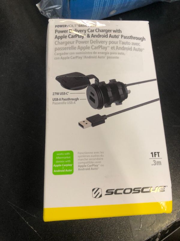 Photo 1 of Scosche CPPDRLK-SP PowerVolt 27W Dash Port USB PD 3.0 Type-C Car Charger Compatible w/ Apple CarPlay & Android Auto Passthrough with USB-A to USB-C Adapter, Charger Socket for Car, Truck, Motorcycle
