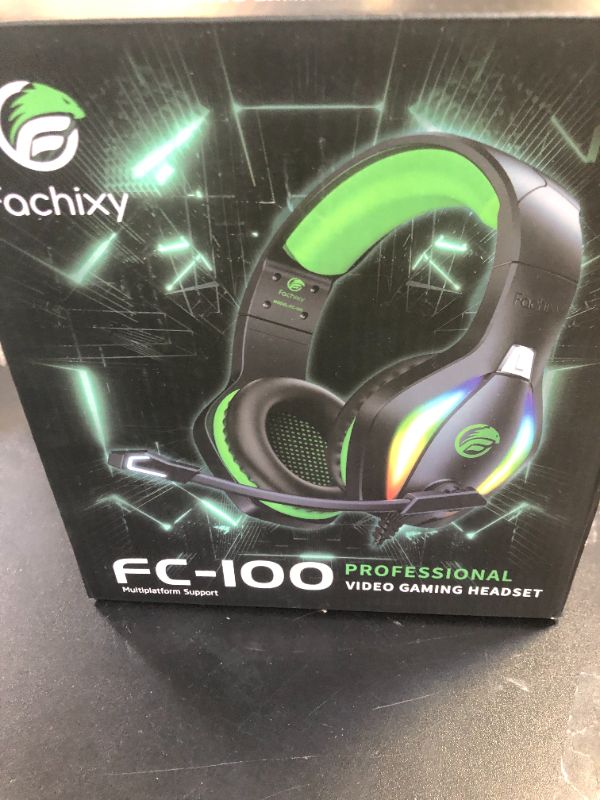 Photo 1 of Fachixy FC100 Gaming Headset with Microphone for PS4, PS5, Switch, Xbox, PC, Mac, Gamer Headset with RGB Light, Computer Headphones with Mic