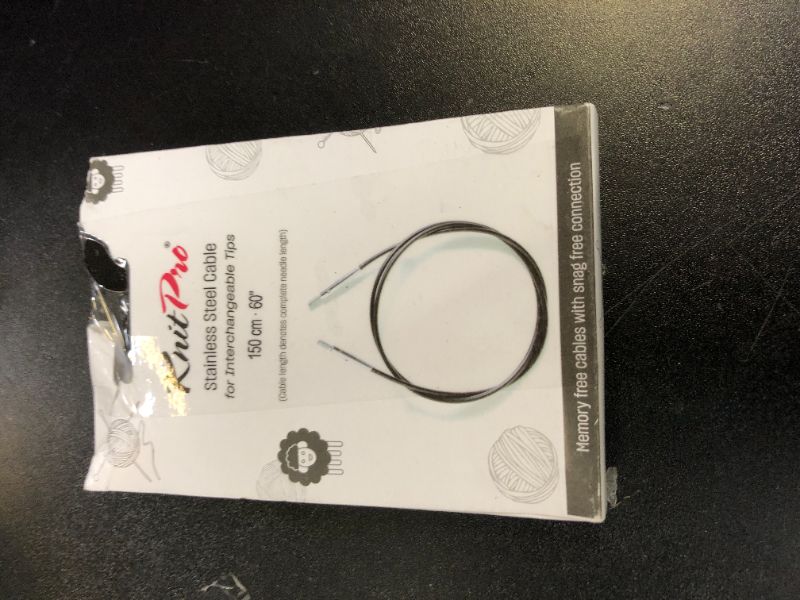 Photo 1 of KnitPro Nylon Coated Stainless Steel Black Silver Fixed Cable | 50"/126 cm Length