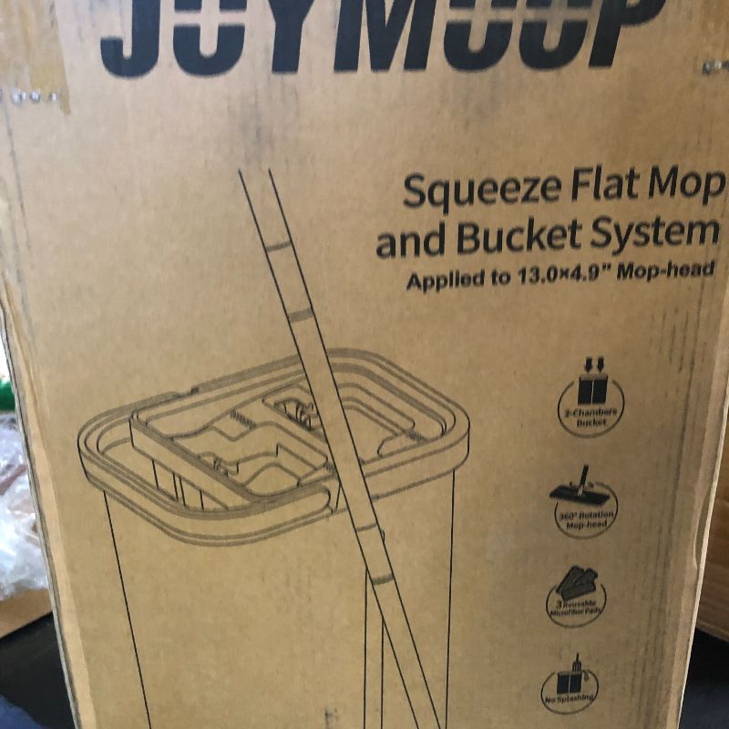 Photo 1 of JOYMOOP Mop and Bucket with Wringer Set, Hands Free Flat Floor Mop and Bucket, with 3 Washable Microfiber Pads, Wet and Dry Use, Floor Cleaning System