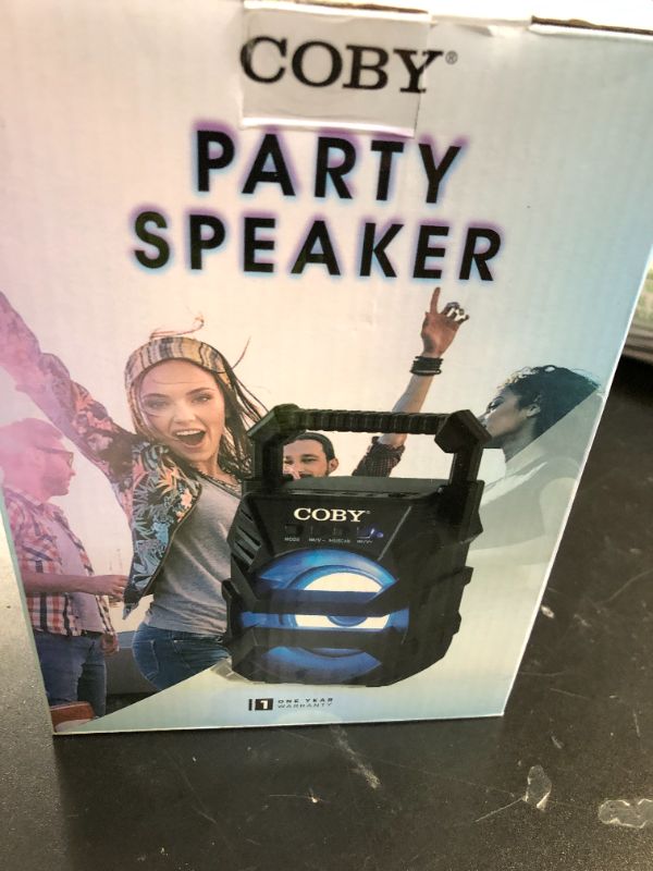 Photo 1 of Coby Portable Bluetooth Speaker, Wireless PA System with Microphone Jack, Supports AUX, SD Card, and USB Input, FM Radio with Auto Saving for Stations, LED Light Mode