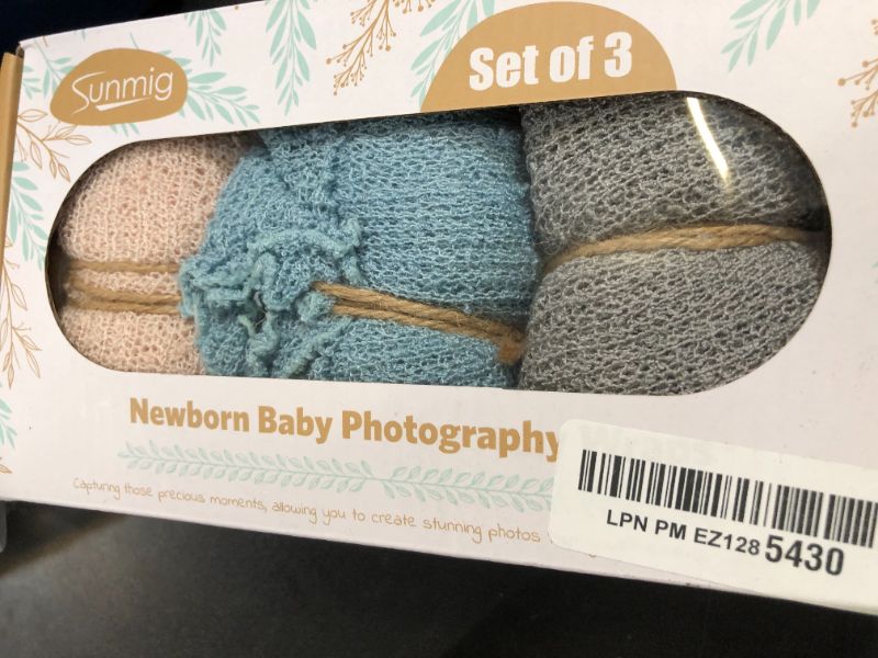 Photo 1 of Sunmig Newborn Photography Props - 3 Pcs Stretch Wraps, Professional Baby Photo Props, Long Ripple Wrap for 0-6 Months (Light Grey+Canal Blue+Champagne)