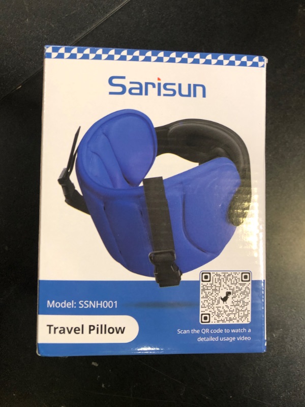 Photo 1 of SARISUN Travel Pillows for Airplanes, Airplane Pillow for Sleeping with 3D Eye Mask, 360° Support Headrest for Long Flight, Road Trip, Stop Bobblehead Relieve Neck Pain, Blue