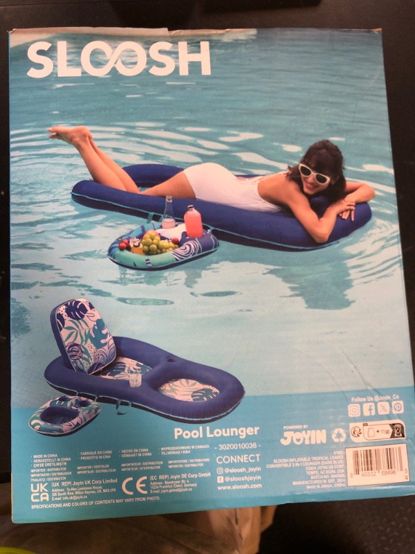 Photo 1 of SLOOSH Pool Floats Lounger Adult, Fabric Pool Floaties Lounge Convertible 2-in-1 Floating Water Floaty with Cup Holders Adjustable Backrest Recliner for Pool Party (Dark Blue)