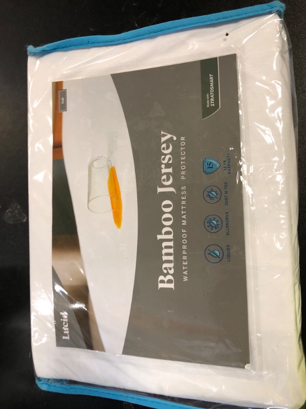 Photo 1 of LUCID Premium Rayon from Bamboo Jersey Mattress Protector | Full Size Waterproof Mattress Protector | Ultra Soft, Fitted Sheet Style, White
