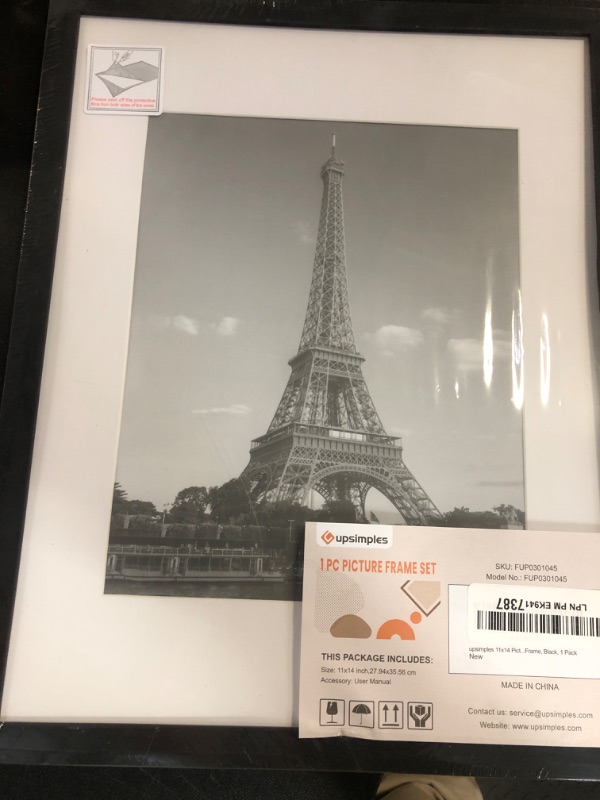 Photo 1 of upsimples 11x14 Picture Frame, Display Pictures 8x10 with Mat or 11x14 Without Mat, Wall Hanging Photo Frame, Black, 1 Pack