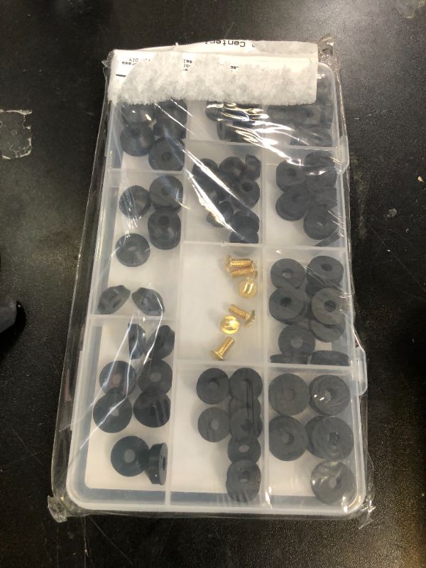 Photo 1 of KEZE 96 PCS 10 Size Faucet Washers Assorted Kit with Brass Bibb Screws Assortment Flat and Beveled Rubber Washer for DIY Outdoor Faucets Stem Leak Worn Out Seal Repair