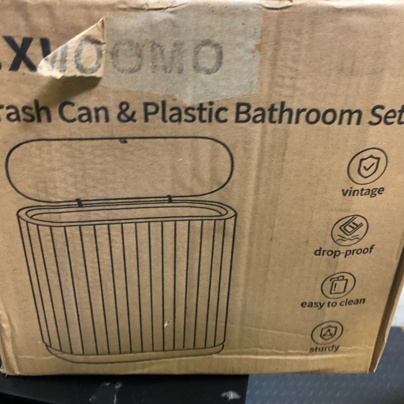 Photo 1 of XLHOMO Small Bathroom Trash Can with Press Type Lid, 2Pcs Wicker Storage Baskets,Slim Black Bathroom Trash Can,Slim Plastic Narrow Trash Bin 2.6 Gallon Garbage Can