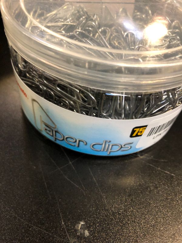 Photo 1 of Officemate 750 Paper Clips, Vinyl Coated, Assorted Sizes, Reusable Storage Tub, for Office, School and Home Use, Silver (99970)