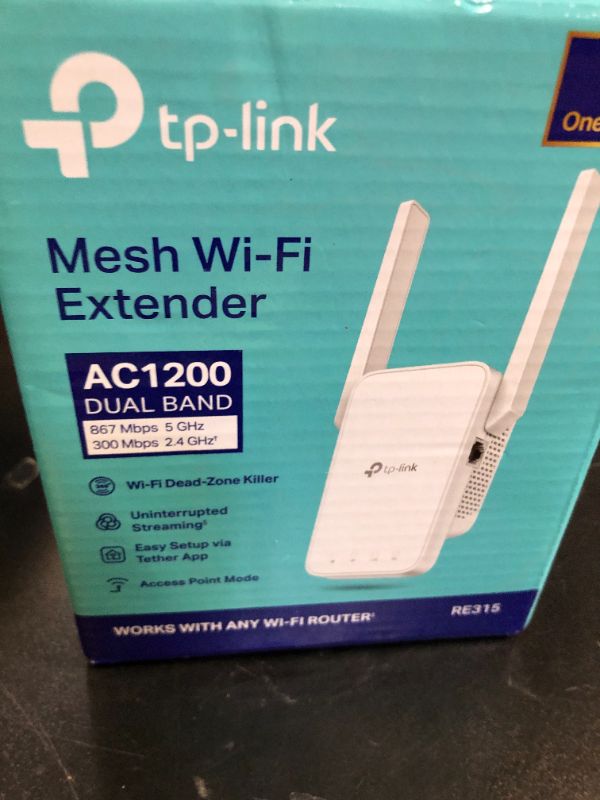 Photo 1 of TP-Link AC1200 WiFi Extender, 2025 Wirecutter Best WiFi Extender, 1.2Gbps Home Signal Booster, Dual Band 5GHz/2.4GHz, Up to 1600 Sq.ft and 32 Devices, EasyMesh Compatible, One Ethernet Port (RE315)