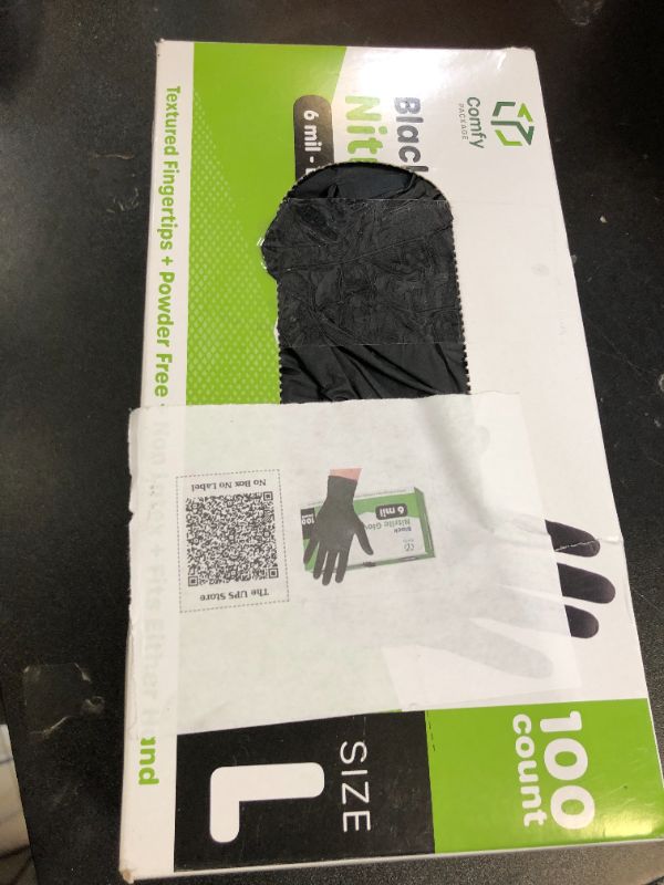 Photo 1 of Comfy Package Black Nitrile Gloves [100 Count] 6 Mil, HEAVY DUTY Disposable Gloves for Food Prep, Cooking, Tattoo, Cleaning – Latex-Free, Powder-Free, Textured Fingertips - Large