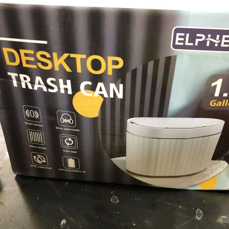 Photo 1 of ELPHECO 5 litres Mini Desktop Trash Can with Lid, 1.3 Gallon Motion Sensor Waterproof Countertop Trash Can, Small Plastic Garbage Bin for Desk, Bedroom, Golden