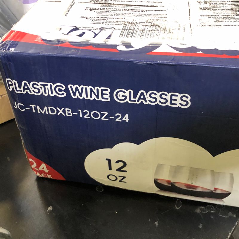 Photo 1 of JOLLY CHEF 24 Pack 12 Oz Disposable Plastic Wine Glasses. Shatterproof, Unbreakable, Crystal, Stemless Plastic Wine Cups for Party, Halloween, Christmas