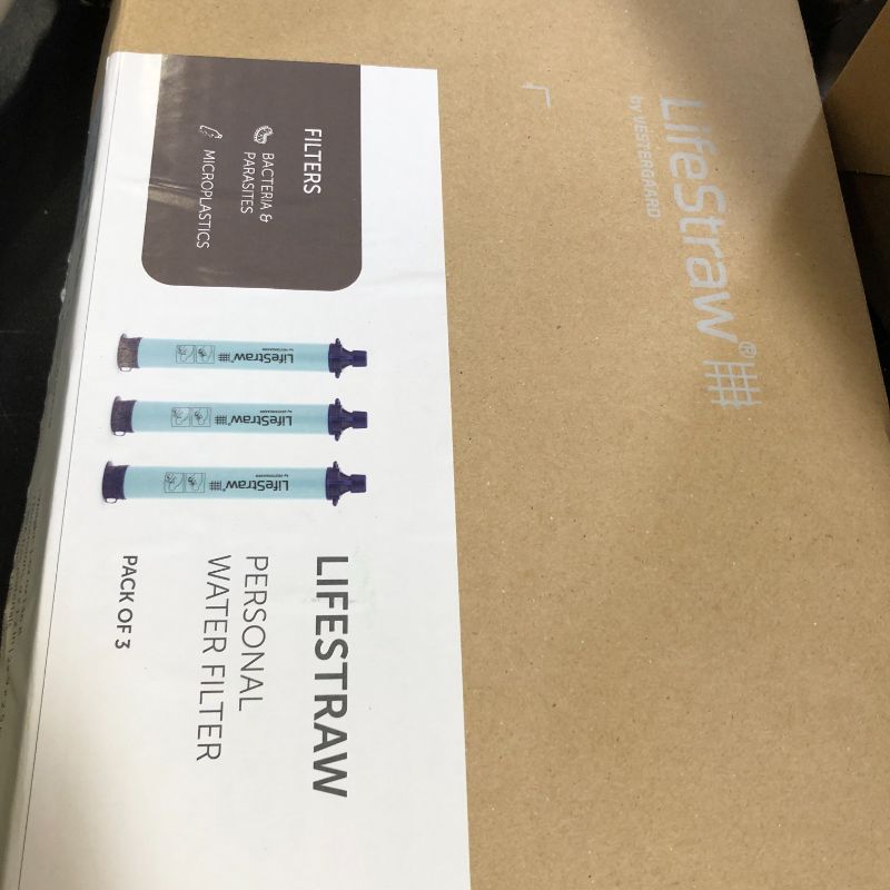Photo 1 of LifeStraw Personal Water Filter for Hiking, Camping, Travel, and Emergency Preparedness, 3 Pack, Blue