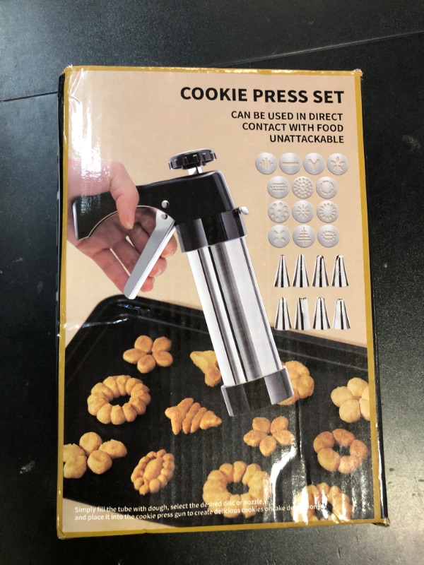 Photo 1 of Hendiy Cookie Press, Cookie Press Gun Kit Stainless Steel Spritz Cookies Presses Set with 13 Cookies Discs and 8 Piping Tips