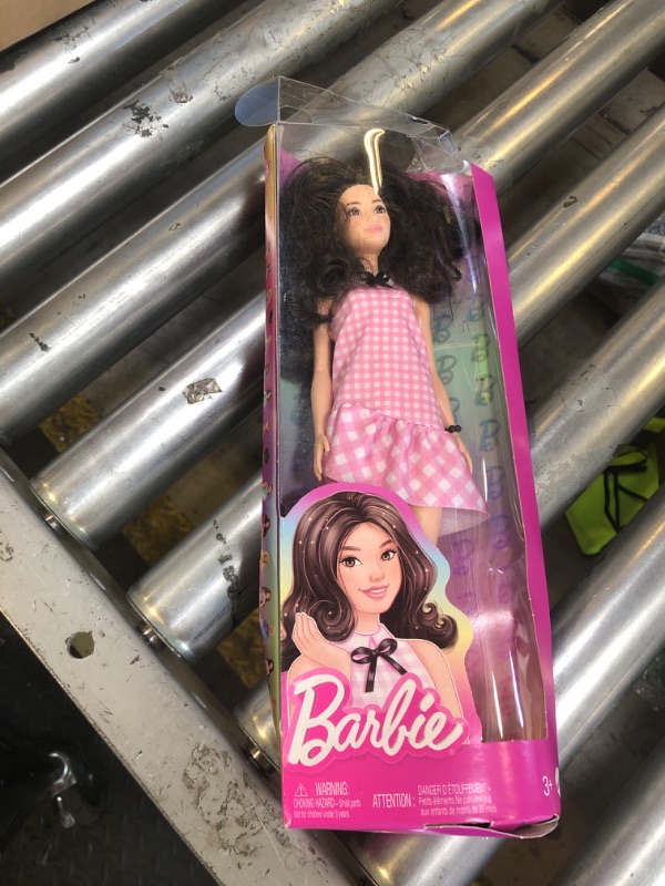 Photo 1 of Barbie Fashionistas Doll #224 with Black Wavy Hair, Pink Gingham Dress & Accessories, 65th Anniversary Collectible Toy