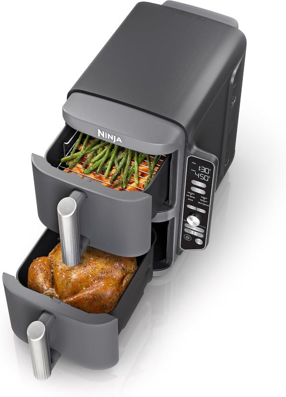 Photo 1 of Ninja Air Fryer, 10QT DoubleStack XL 2-Basket, Compact Design, Cooks 5lb Whole Chicken, Feeds Up to 8 People, 6-in-1 Air Fryer, Roast, Bake & More, Easy to Clean, Dishwasher Safe Parts, Grey, SL401
