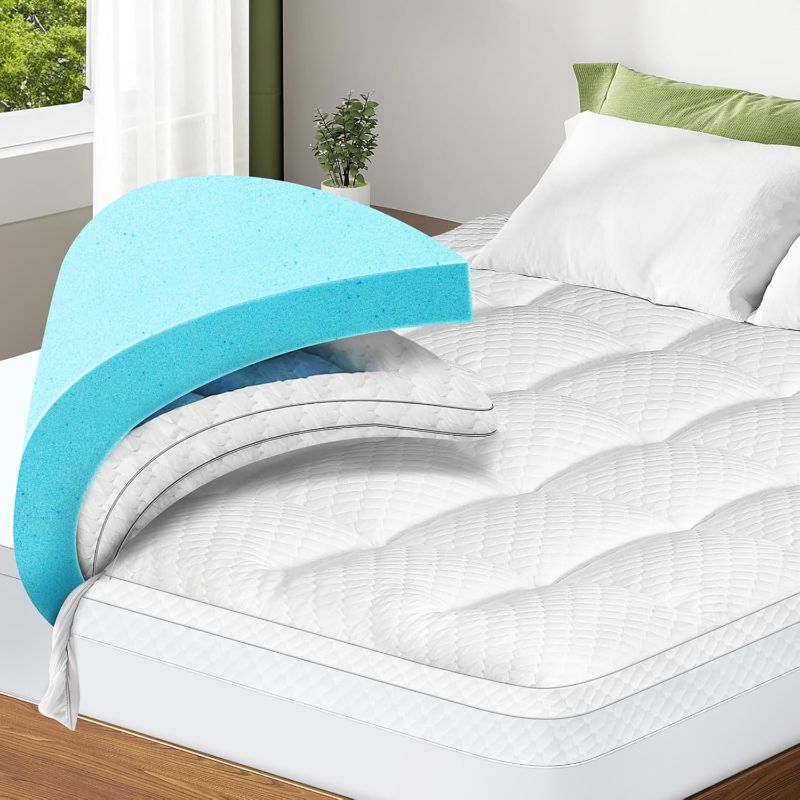 Photo 1 of Unknown Size _______ Dual Layer 3 Inch Memory Foam Mattress Topper Queen Size, 2 Inch Cooling Gel Memory Foam Plus 1 Inch Pillow Top Mattress Pad Cover, with 8-21 Inch Deep Pocket