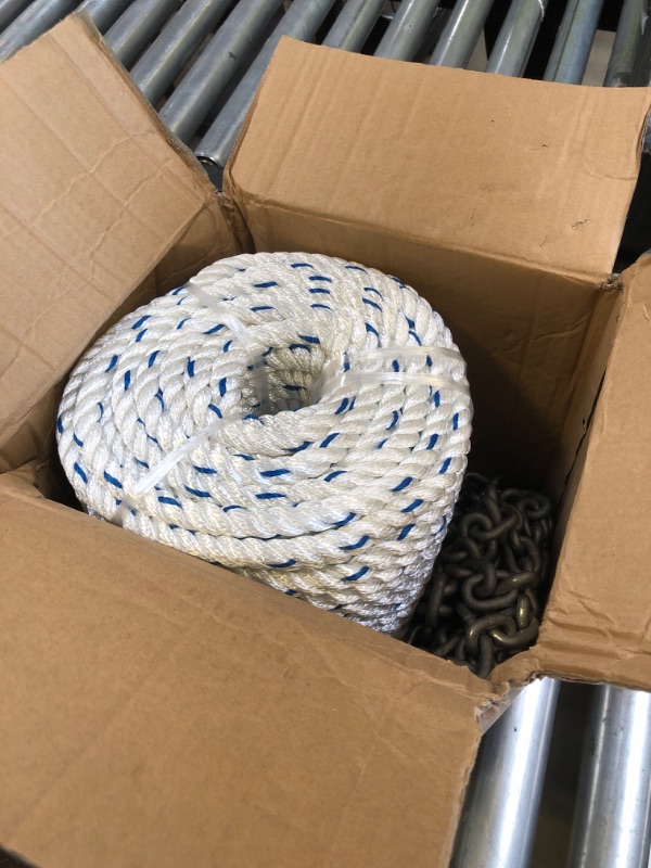 Photo 1 of FUCNEN Windlass Anchor Rode Rope/Chain, 1/2" Anchor Line 3-Strand 200ft with 1/4" G4 Hot-Dipped Galvanized Anchor Chain 15ft and Swivel Connector Kit