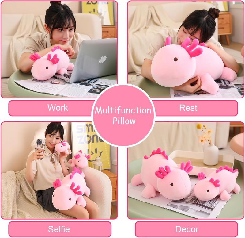 Photo 1 of SQEQE Weighted Axolotl Plush Toy, Pink Axolotl Stuffed Animals Cute Plush Pillow, Cute Weighted Stuffed Animals Gifts for Girls & Boys Pink 23.6 Inch, 3.1 Lbs