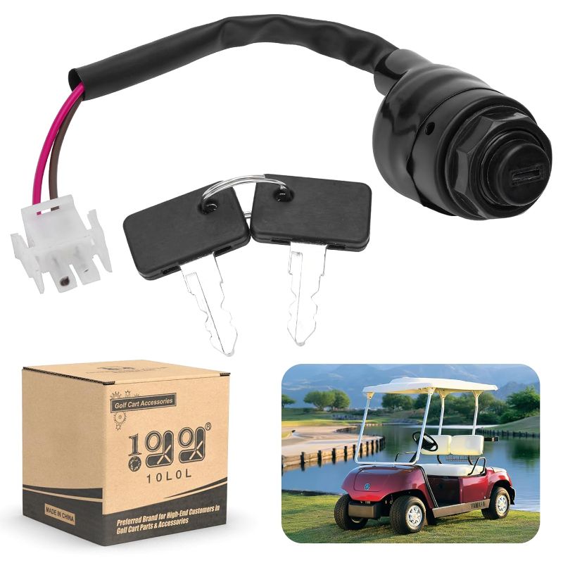 Photo 1 of 10L0L Ignition Key Switch for Yamaha G11, G16, G19, G20, G21, and G22 Gas and Electric Golf Carts - JN8-82510-09-00 Main Switch Assy with Replacement Key J44-82511-00-YY, JU2-H2511-00