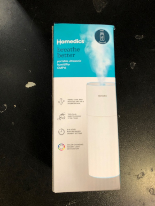 Photo 1 of Homedics Portable Humidifier - Small Air Humidifiers for Bedroom, Plants, Office, Travel - Cool Mist Humidifiers, Color-Changing Accent Light, 2 Mist Settings, White