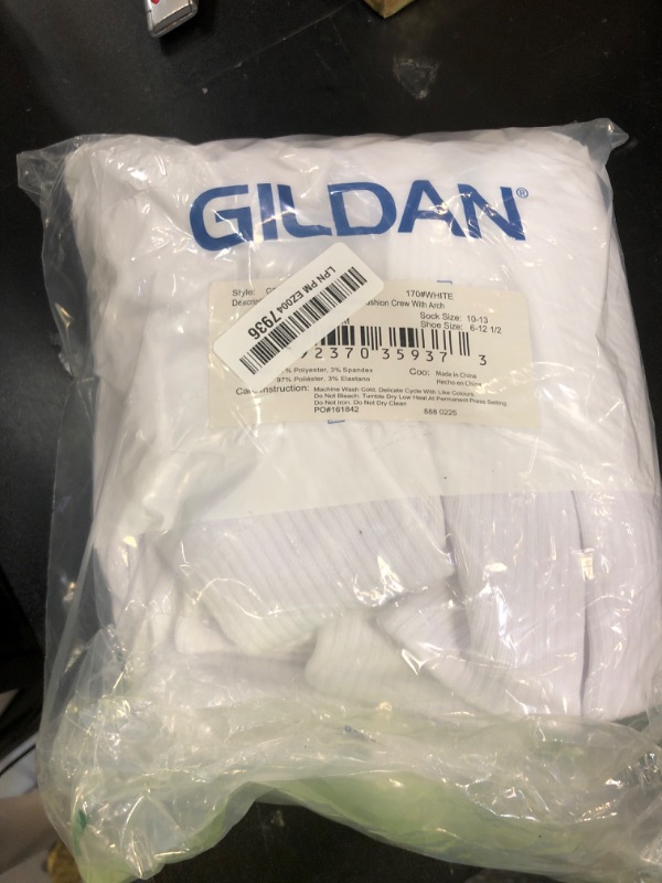 Photo 1 of Gildan mens Performance Crew Socks, 12 Pairs Socks, White, Large US